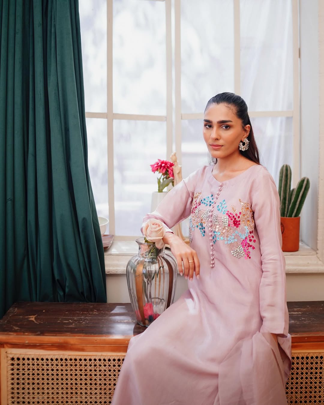 ✨ Elegant, effortless, and timeless ✨This soft blush pink outfit features delicate floral hand e (1)