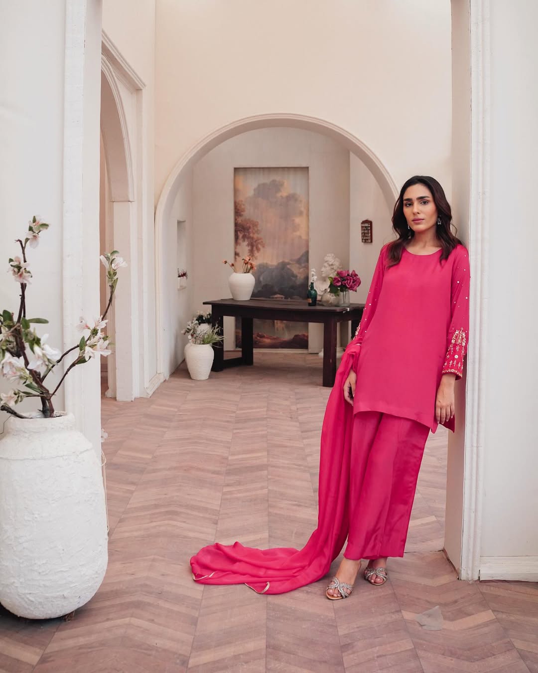 Elegant. Effortless. Elevated.This stunning hot pink ensemble is a must-have for your festive an